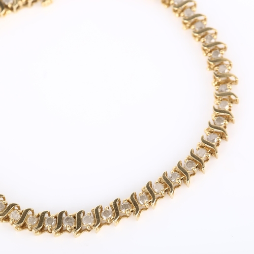 138 - A modern 9ct gold diamond tennis line bracelet, set with modern round brilliant-cut diamonds, total ... 