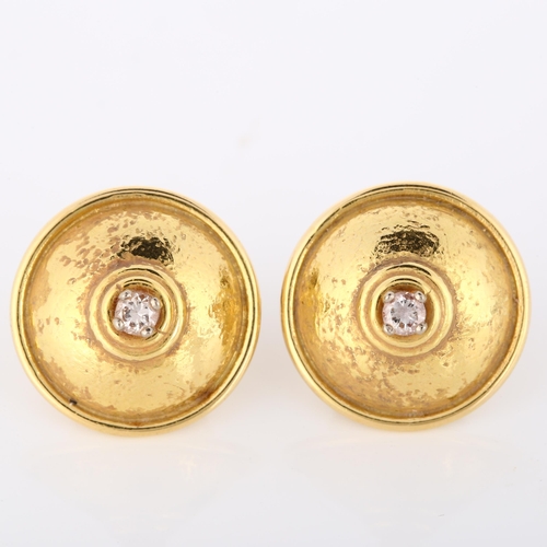 152 - A pair of 18ct gold diamond bombe earrings, set with modern round brilliant-cut diamonds, earring di... 