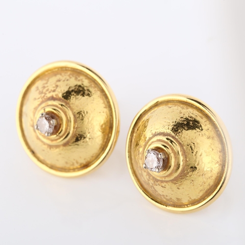 152 - A pair of 18ct gold diamond bombe earrings, set with modern round brilliant-cut diamonds, earring di... 