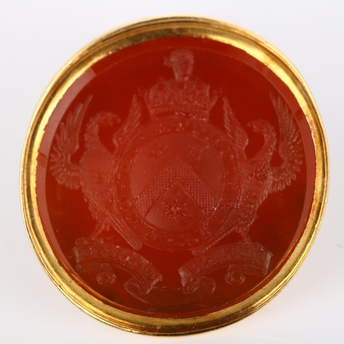 161 - A large Victorian armorial seal fob, intaglio carved carnelian with Order Of The Bath motto 