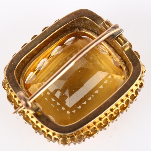 165 - A 19th century citrine and pearl cluster brooch, unmarked gold settings with cushion-cut citrine and... 