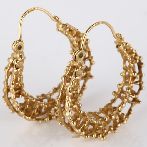 178 - A pair of late 20th century 9ct gold abstract hoop earrings, hallmarks London 1971, earring height 2... 