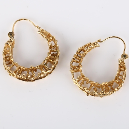 178 - A pair of late 20th century 9ct gold abstract hoop earrings, hallmarks London 1971, earring height 2... 