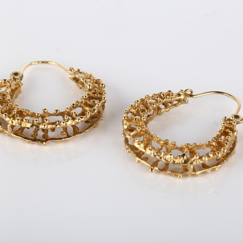 178 - A pair of late 20th century 9ct gold abstract hoop earrings, hallmarks London 1971, earring height 2... 