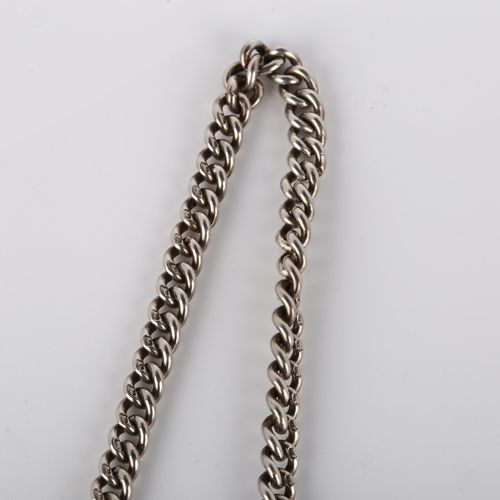 181 - An early 20th century silver curb link Albert chain necklace, with T-bar and 2 dog clips, hallmarks ... 