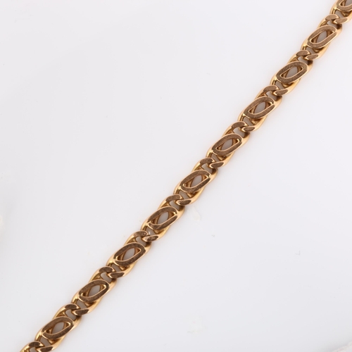 198 - A Continental 14ct rose gold fancy flat link chain bracelet, length 21cm, 10.3g