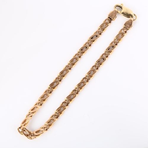 198 - A Continental 14ct rose gold fancy flat link chain bracelet, length 21cm, 10.3g