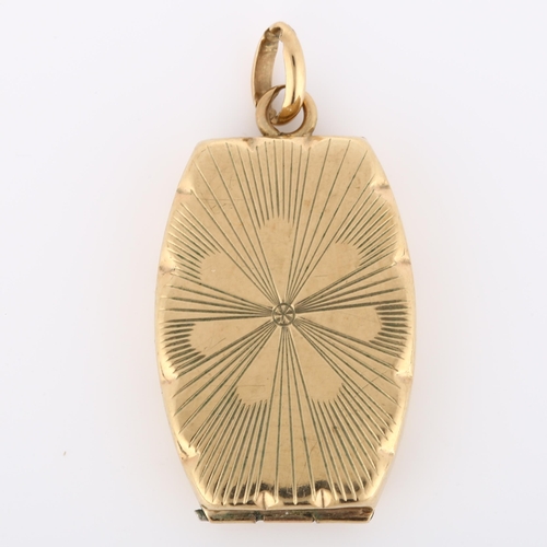 206 - A mid-20th century 9ct gold photo locket pendant, with engraved sunburst decoration, hallmarks Birmi... 