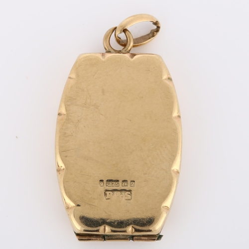 206 - A mid-20th century 9ct gold photo locket pendant, with engraved sunburst decoration, hallmarks Birmi... 