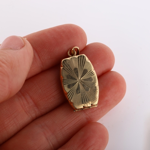 206 - A mid-20th century 9ct gold photo locket pendant, with engraved sunburst decoration, hallmarks Birmi... 