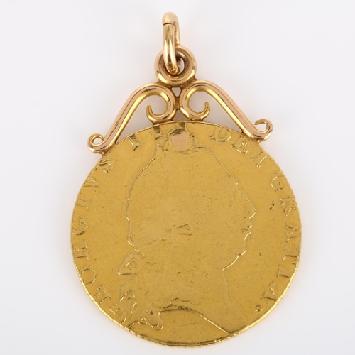 213 - A George III 1793 gold spade guinea, with soldered unmarked gold pendant mount, 9.3g