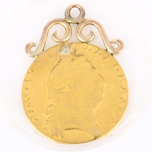 214 - A George III 1798 gold spade guinea, with soldered unmarked gold pendant mount, 8.8g