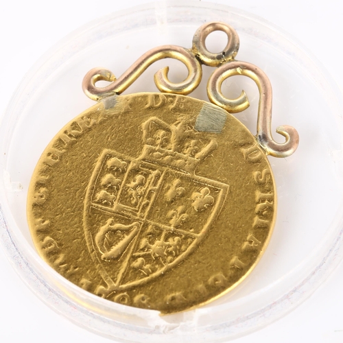 214 - A George III 1798 gold spade guinea, with soldered unmarked gold pendant mount, 8.8g