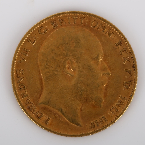 217 - An Edward VII 1908 gold half sovereign coin, 3.9g