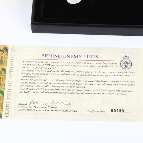 219 - A Royal Mint Behind Enemy Lines Gulf War Collection, comprising 1980 gold full sovereign coin, minia... 