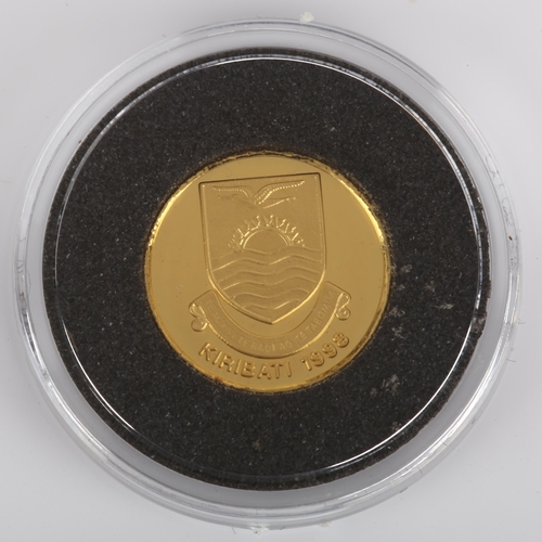 220 - A 1998 Kiribati Christmas Island ten dollar 1/25 ounce gold coin, in presentation case with incense ... 