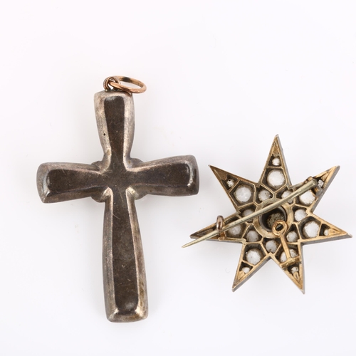 226 - 2 early 19th century paste pendants, comprising Georgian unmarked silver and gold cross and unmarked... 