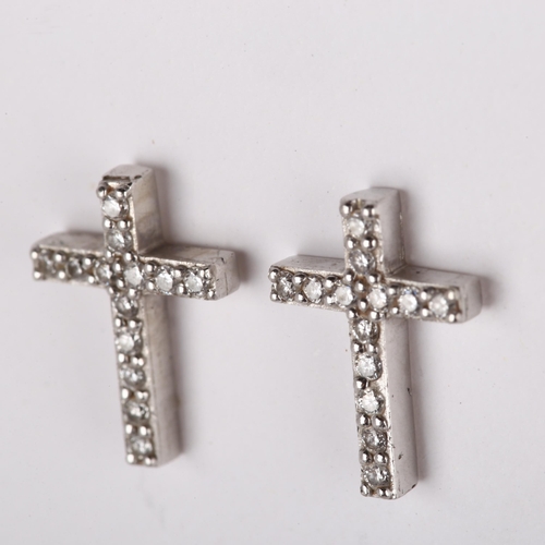 227 - A pair of 18ct white gold diamond cross earrings, set with modern round brilliant-cut diamonds and s... 