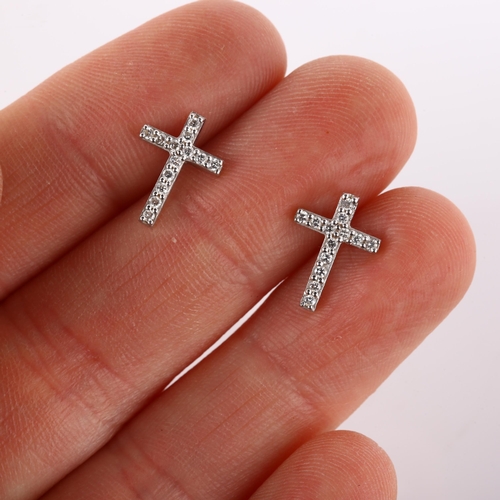 227 - A pair of 18ct white gold diamond cross earrings, set with modern round brilliant-cut diamonds and s... 