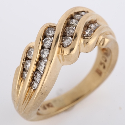 231 - A large 9ct gold diamond crossover band ring, set with modern round brilliant-cut diamonds, total di... 