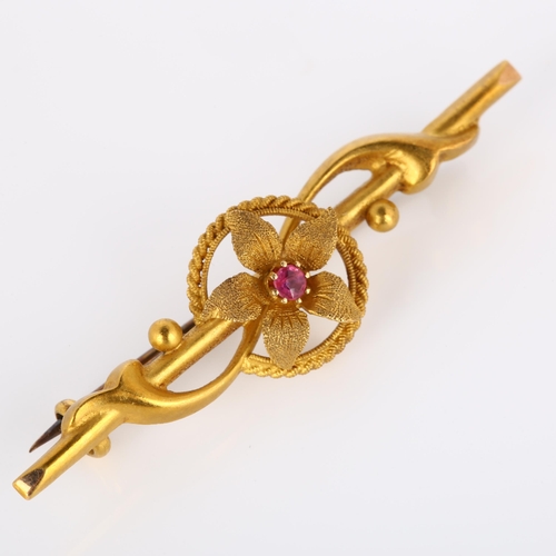 239 - An early 20th century 15ct gold ruby flowerhead bar brooch, maker's marks FB, hallmarks Chester 1907... 