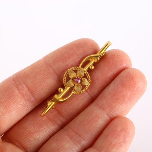 239 - An early 20th century 15ct gold ruby flowerhead bar brooch, maker's marks FB, hallmarks Chester 1907... 