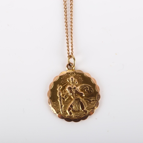 241 - A late 20th century 9ct gold St Christopher pendant necklace, on 9ct fine flat curb link chain, by G... 