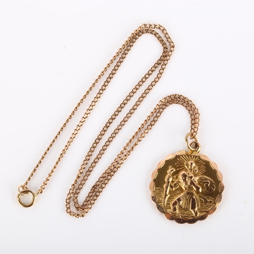 241 - A late 20th century 9ct gold St Christopher pendant necklace, on 9ct fine flat curb link chain, by G... 