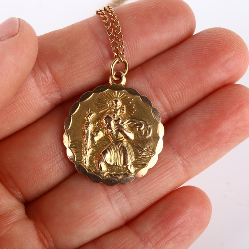 241 - A late 20th century 9ct gold St Christopher pendant necklace, on 9ct fine flat curb link chain, by G... 