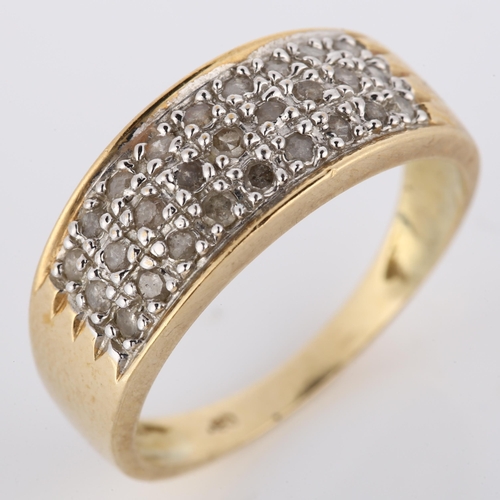 244 - A modern 9ct gold diamond cluster band ring, set with single-cut diamonds, total diamond content app... 