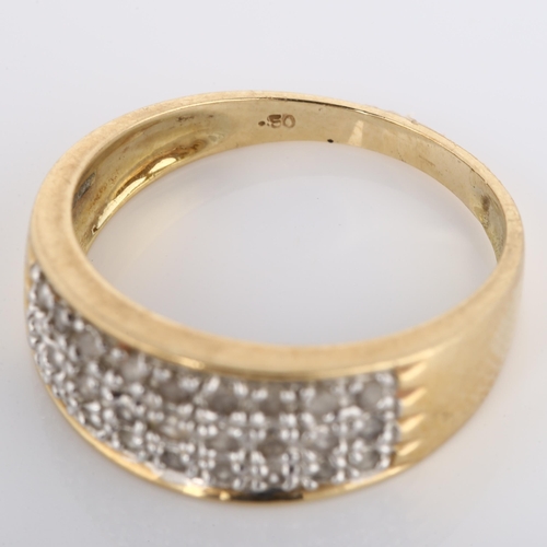 244 - A modern 9ct gold diamond cluster band ring, set with single-cut diamonds, total diamond content app... 