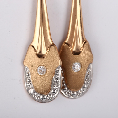 246 - A pair of unmarked gold cubic zirconia pendant earrings, with stud fittings, earring height 42.7mm, ... 