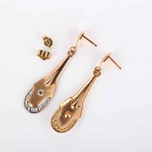 246 - A pair of unmarked gold cubic zirconia pendant earrings, with stud fittings, earring height 42.7mm, ... 