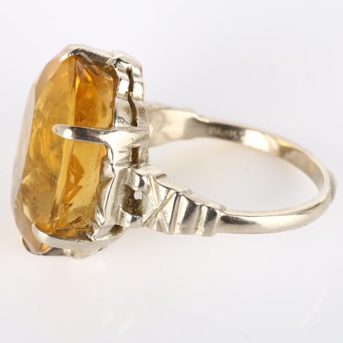 251 - An American 9ct white gold citrine dress ring, by Birks, setting height 19.7mm, size L, 6.7g