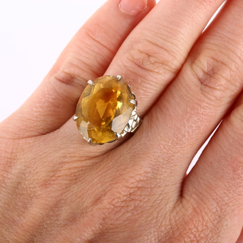 251 - An American 9ct white gold citrine dress ring, by Birks, setting height 19.7mm, size L, 6.7g