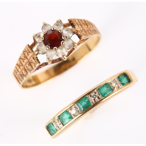 262 - 2 x 9ct gold stone set rings, sizes M and N, 3g total (2)