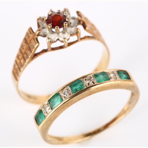 262 - 2 x 9ct gold stone set rings, sizes M and N, 3g total (2)