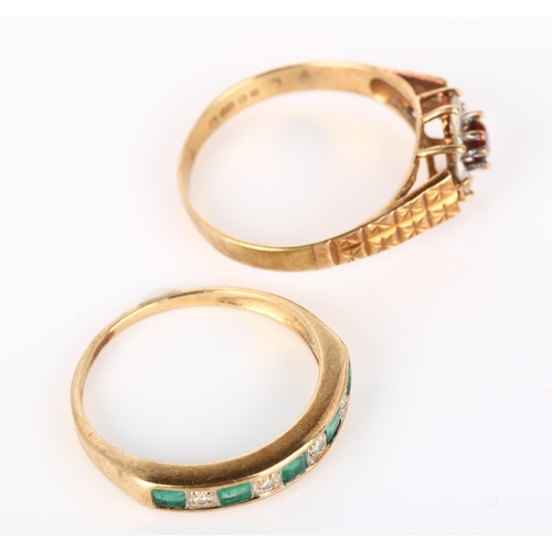 262 - 2 x 9ct gold stone set rings, sizes M and N, 3g total (2)