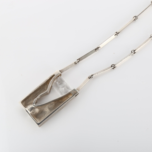 264 - BJORN WECKSTROM for LAPPONIA - a Finnish sterling silver and rock crystal 'Mountain Rill' pendant ne... 