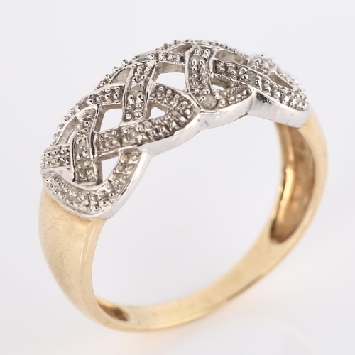 274 - A modern 9ct gold diamond lattice band ring, set with single-cut diamonds, setting height 13.9mm, si... 