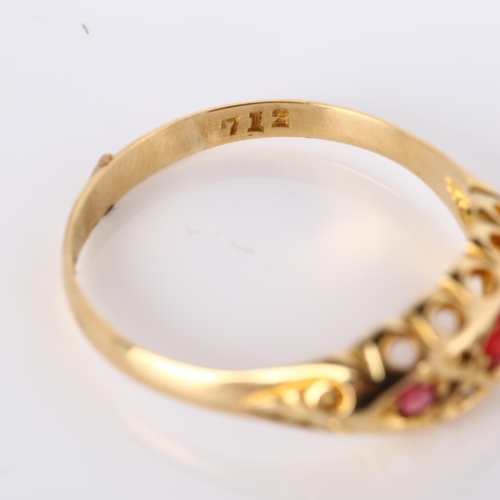 282 - An early 20th century 18ct gold ruby and diamond half hoop ring, maker's marks W & FR, hallmarks Bir... 