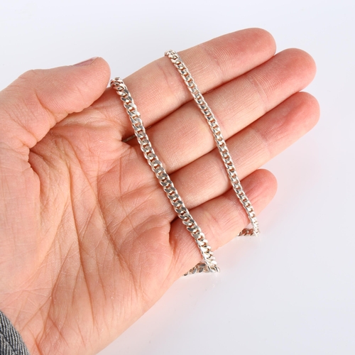 288 - 2 Peruvian silver flat curb link chain necklaces, both 60cm long, 44.7g total (2)