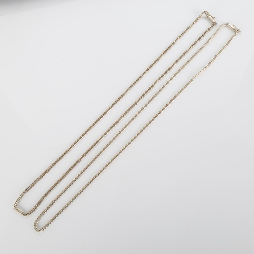 289 - 2 Peruvian silver flat curb link chain necklaces, both 60cm long, 36.6g total (2)