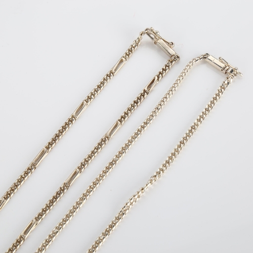 289 - 2 Peruvian silver flat curb link chain necklaces, both 60cm long, 36.6g total (2)