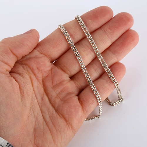 289 - 2 Peruvian silver flat curb link chain necklaces, both 60cm long, 36.6g total (2)