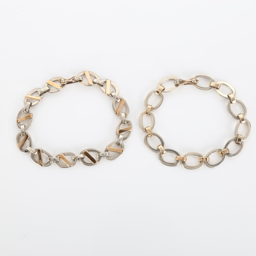 293 - 2 Peruvian silver and 18ct gold oval link chain bracelets, lengths 18cm and 19cm, 23.8g total (2)