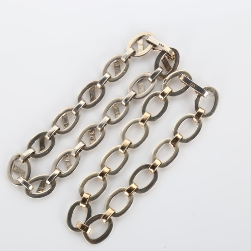 293 - 2 Peruvian silver and 18ct gold oval link chain bracelets, lengths 18cm and 19cm, 23.8g total (2)