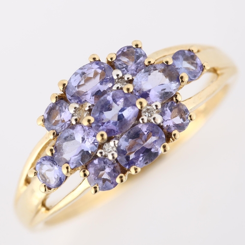 301 - A modern 9ct gold tanzanite dress ring, set with oval mixed-cut tanzanite, setting height 9.4mm, siz... 