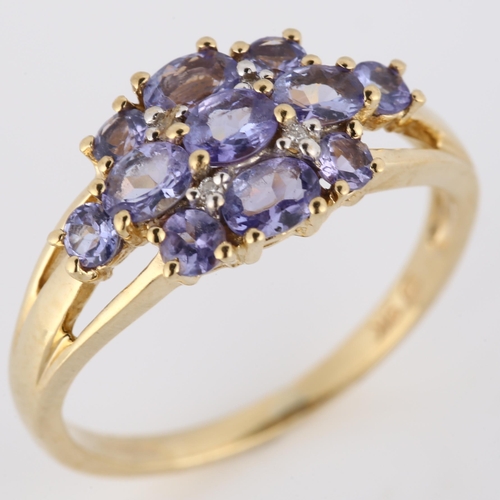 301 - A modern 9ct gold tanzanite dress ring, set with oval mixed-cut tanzanite, setting height 9.4mm, siz... 