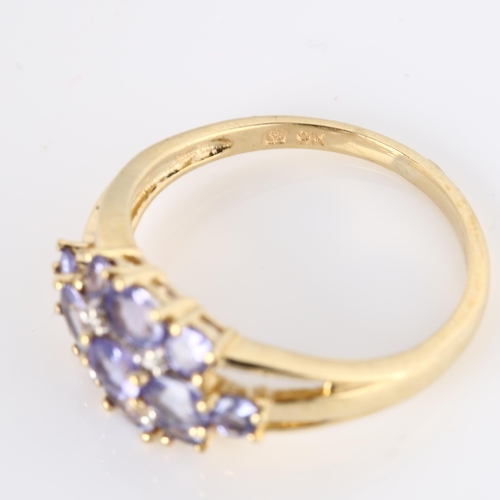 301 - A modern 9ct gold tanzanite dress ring, set with oval mixed-cut tanzanite, setting height 9.4mm, siz... 